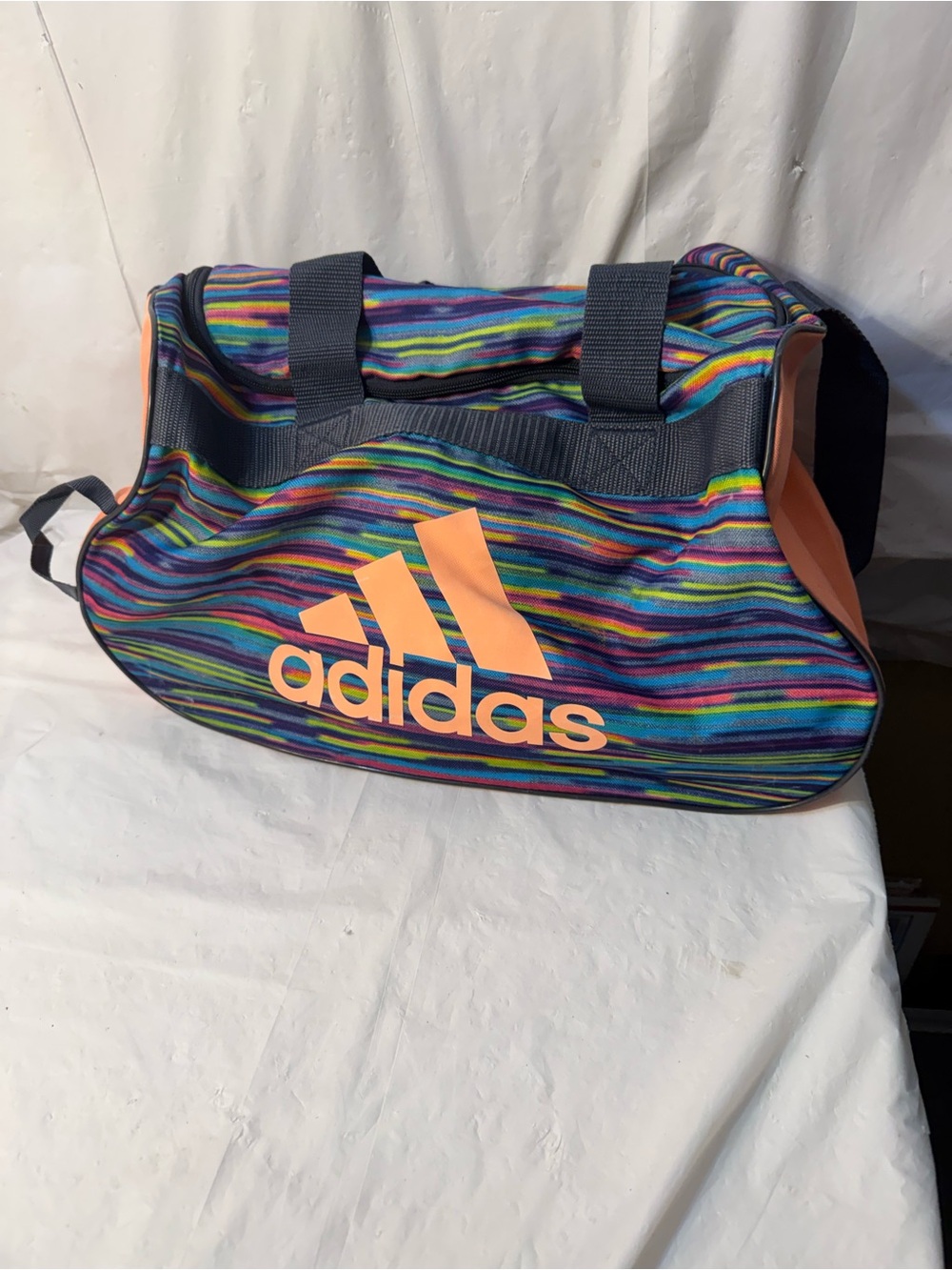 Adidas Diablo Small Duffel Bag multicolor stripe and neon orange